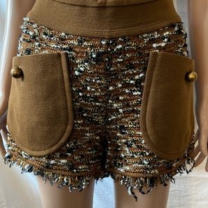 M MISSONI brown multi wool blend tweed shorts, patch pockets, EUC. Fits US 4-8.